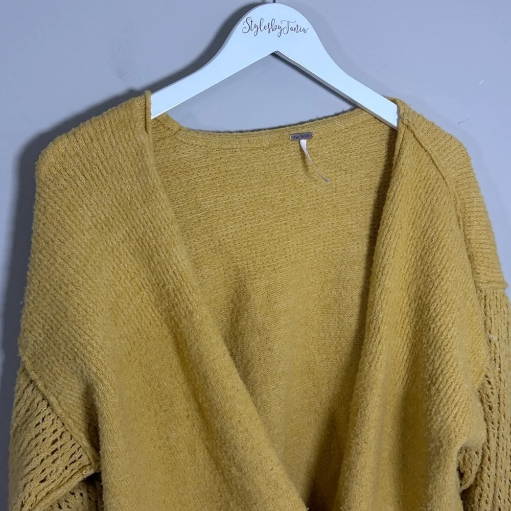Free People Thats A Wrap Surplice V-Neck Sweater Yellow Long Sleeve Knit Sz M